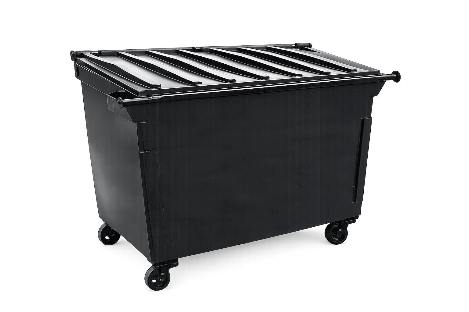 A four-cubic-yard front-load waste container at a commercial property.